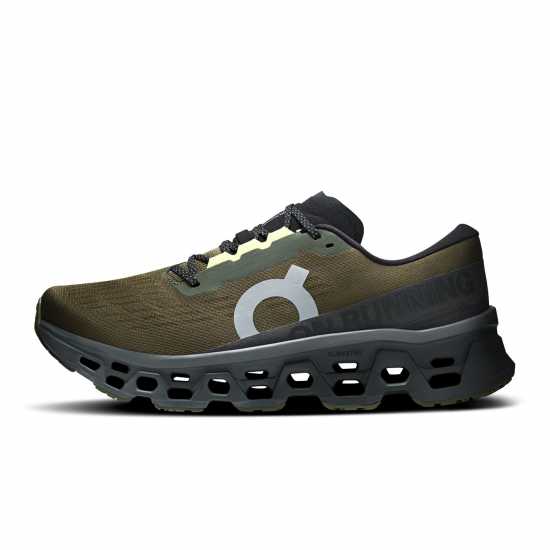On Mens Cloudmonster 3 Running Shoes Olive/Eclipse On Mens Cloudmonster 3 Running Shoes Olive/Eclipse