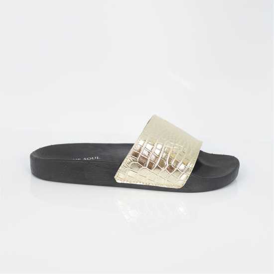 Мъжки сандали и джапанки Brave Soul Mens Metallic Crocodile Strap Slider Gold Brave Soul Mens Metallic Crocodile Strap Slider Gold Мъжки сандали и джапанки