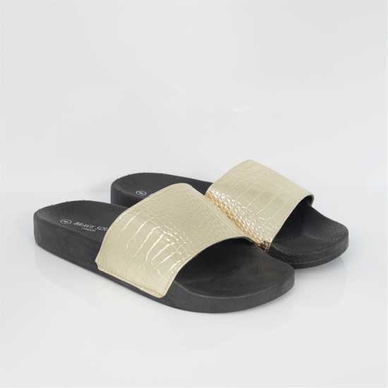 Мъжки сандали и джапанки Brave Soul Mens Metallic Crocodile Strap Slider Gold Brave Soul Mens Metallic Crocodile Strap Slider Gold Мъжки сандали и джапанки