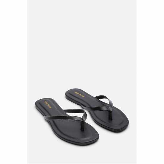 Wheres That From Where’S Flip Flop Sandal With Contrast Stitch Detail Black PU Wheres That From Where’S Flip Flop Sandal With Contrast Stitch Detail Black PU