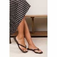 Wheres That From Where’S Flip Flop Sandal With Contrast Stitch Detail Dk Brown PU 