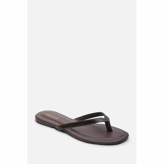 Wheres That From Where’S Flip Flop Sandal With Contrast Stitch Detail Dk Brown PU Wheres That From Where’S Flip Flop Sandal With Contrast Stitch Detail Dk Brown PU