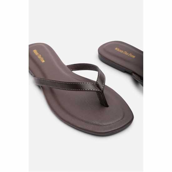 Wheres That From Where’S Flip Flop Sandal With Contrast Stitch Detail Dk Brown PU Wheres That From Where’S Flip Flop Sandal With Contrast Stitch Detail Dk Brown PU