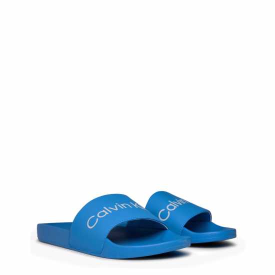 Мъжки сандали и джапанки Calvin Klein Logo Sliders Синьо Смущение/Бяло Calvin Klein Logo Sliders Синьо Смущение/Бяло Мъжки сандали и джапанки