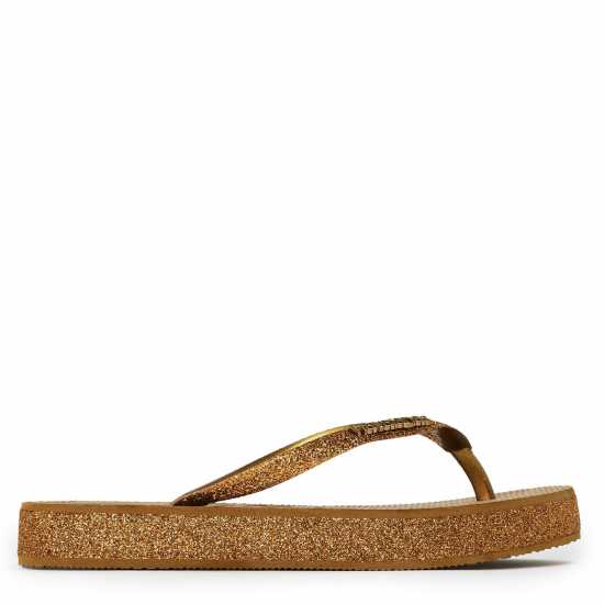 Havaianas Women's Slim Flatform Sparkle Black Flip Flops Bronze 