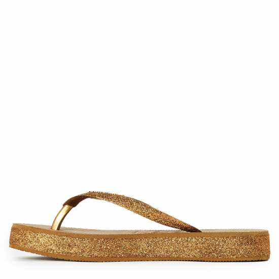 Havaianas Women's Slim Flatform Sparkle Black Flip Flops Bronze 
