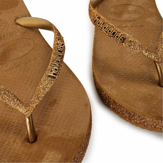 Havaianas Women's Slim Flatform Sparkle Black Flip Flops Bronze 