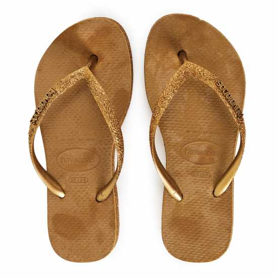 Havaianas Women's Slim Flatform Sparkle Black Flip Flops Bronze 