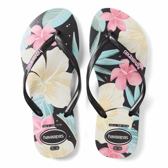 Havaianas Джапанки Hav. Slim Floral Black/pink 35/36 Flip Flops Womens  