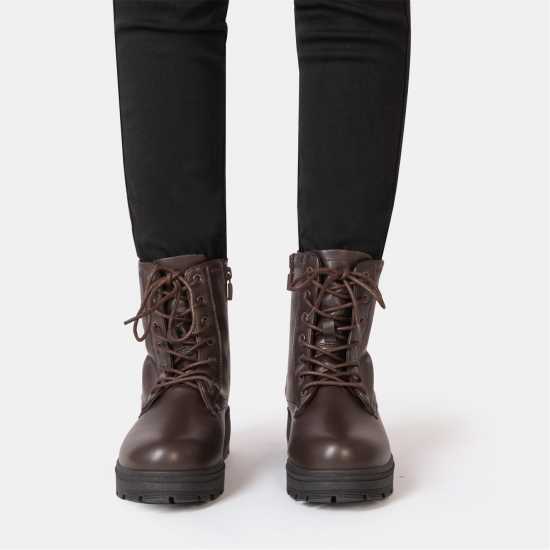 Дамски ботуши Боти Saw It First Biker Ankle Boots Women Dk Chocolate Боти Saw It First Biker Ankle Boots Women Dk Chocolate Дамски ботуши