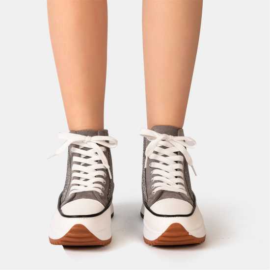 Firetrap Дамски Високи Кецове Platform Hi Top Ladies Trainers Сив блестящ 