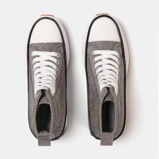 Firetrap Дамски Високи Кецове Platform Hi Top Ladies Trainers Сив блестящ 
