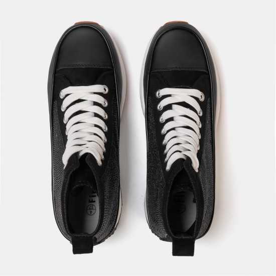 Firetrap Дамски Високи Кецове Platform Hi Top Ladies Trainers Черно блестящо Firetrap Дамски Високи Кецове Platform Hi Top Ladies Trainers Черно блестящо