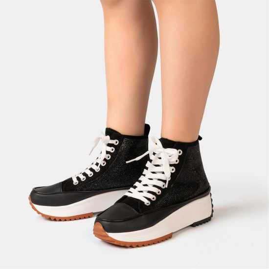 Firetrap Дамски Високи Кецове Platform Hi Top Ladies Trainers Черно блестящо Firetrap Дамски Високи Кецове Platform Hi Top Ladies Trainers Черно блестящо