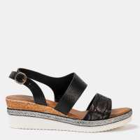Firetrap Ella Ladies Back-Strap Wedge Sandals Black 