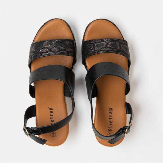 Firetrap Ella Ladies Back-Strap Wedge Sandals Black 
