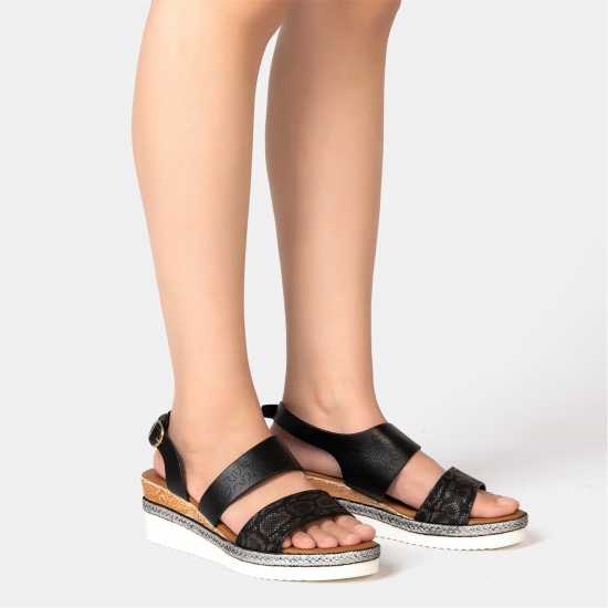Firetrap Ella Ladies Back-Strap Wedge Sandals Black 