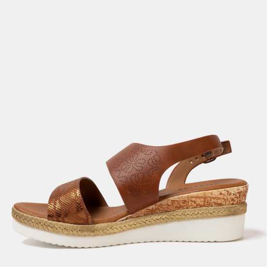 Firetrap Ella Ladies Back-Strap Wedge Sandals Brown 