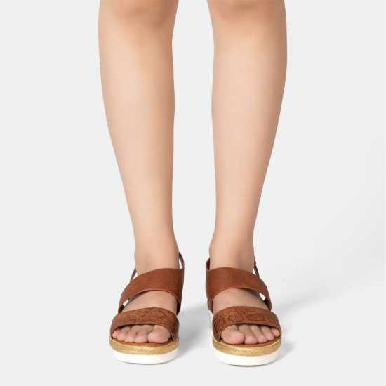 Firetrap Ella Ladies Back-Strap Wedge Sandals Brown 