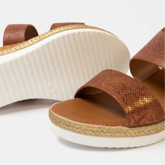 Firetrap Ella Ladies Back-Strap Wedge Sandals Brown 