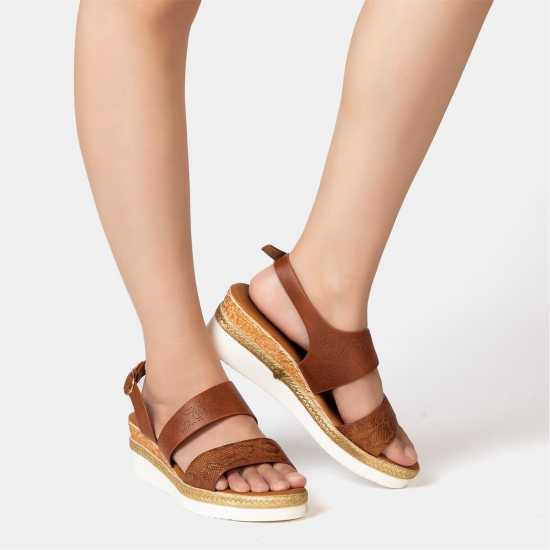Firetrap Ella Ladies Back-Strap Wedge Sandals Brown 