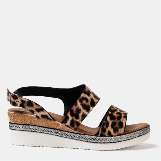 Firetrap Ella Ladies Back-Strap Wedge Sandals Leopard 