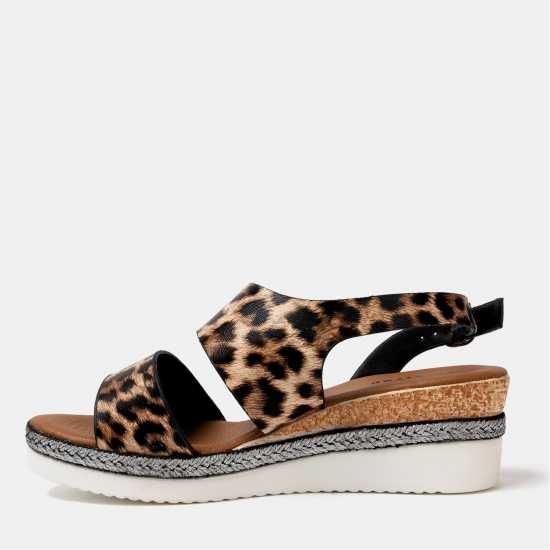 Firetrap Ella Ladies Back-Strap Wedge Sandals Leopard 