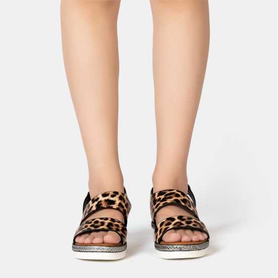 Firetrap Ella Ladies Back-Strap Wedge Sandals Leopard 