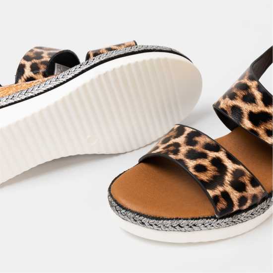 Firetrap Ella Ladies Back-Strap Wedge Sandals Leopard 