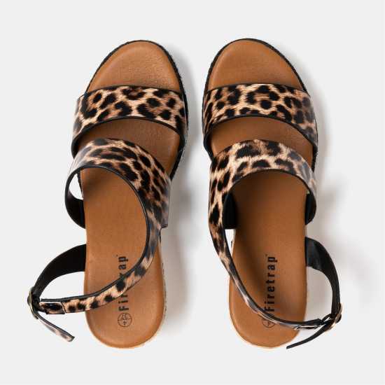 Firetrap Ella Ladies Back-Strap Wedge Sandals Leopard 