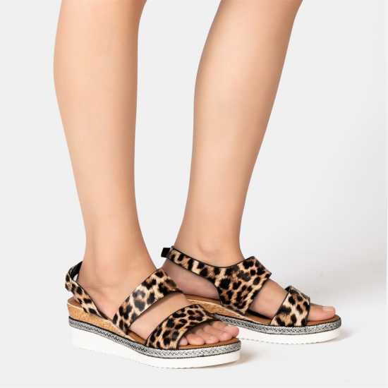 Firetrap Ella Ladies Back-Strap Wedge Sandals Leopard 