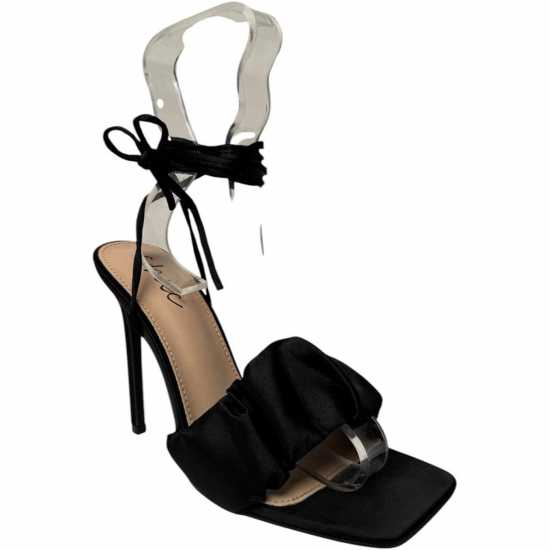 Chic Satin Strap Heeled Sandals Черна сатина Дамски обувки