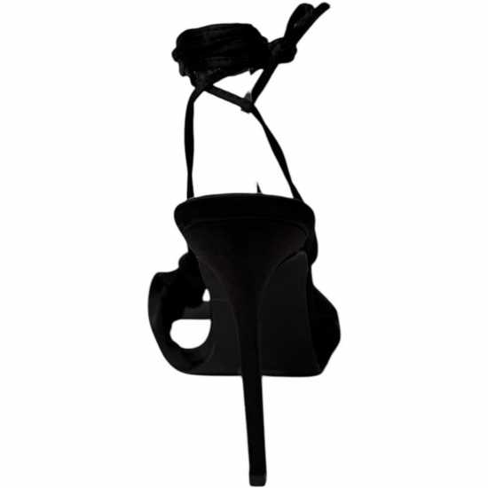 Chic Satin Strap Heeled Sandals Черна сатина Дамски обувки