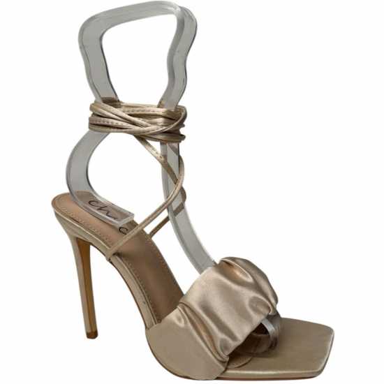 Дамски обувки Chic Satin Strap Heeled Sandals Нюансиран сатен Chic Satin Strap Heeled Sandals Нюансиран сатен Дамски обувки