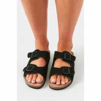 Missy Empire Croc Effect Sandals Black Дамски обувки