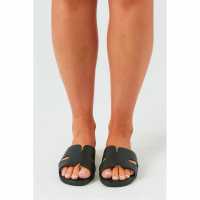 Missy Empire Rubber Ribbed Sole Sliders Black Дамски обувки