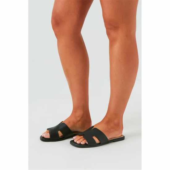 Rubber Ribbed Sole Sliders Черно Rubber Ribbed Sole Sliders Черно