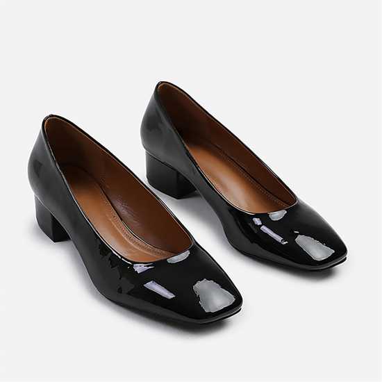 Wheres That From Black Patent Square Toe Block Heels Ladies Черен панталон Дамски обувки