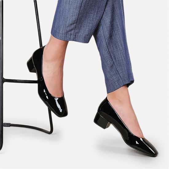 Wheres That From Black Patent Square Toe Block Heels Ladies Черен панталон Дамски обувки