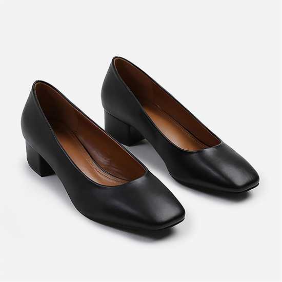 Wheres That From Black Patent Square Toe Block Heels Ladies Черно Пу Дамски обувки