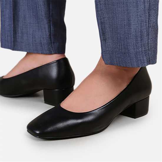 Wheres That From Black Patent Square Toe Block Heels Ladies Черно Пу Дамски обувки