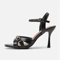 Wheres That From Faux Leather Crinkle High Heels With Gold Detail  Дамски обувки