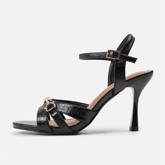 Wheres That From Faux Leather Crinkle High Heels With Gold Detail  Дамски обувки