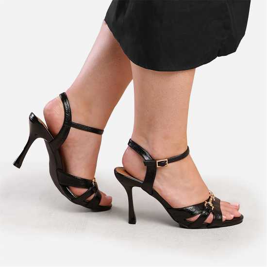 Wheres That From Faux Leather Crinkle High Heels With Gold Detail  Дамски обувки