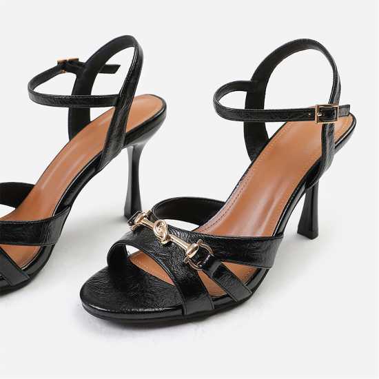 Wheres That From Faux Leather Crinkle High Heels With Gold Detail  Дамски обувки