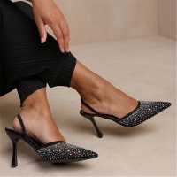 Wheres That From Diamante Mesh Pointed Toe Sling Back Heels  