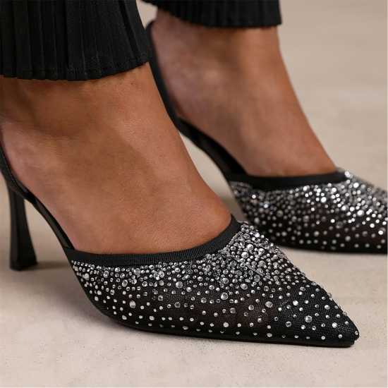 Wheres That From Diamante Mesh Pointed Toe Sling Back Heels  