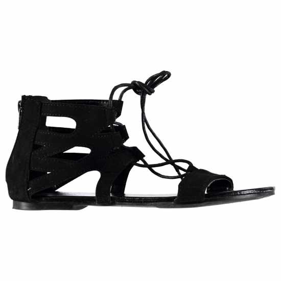 Full Circle Дамски Сандали Lace Strap Ladies Sandals Black Дамски сандали и джапанки
