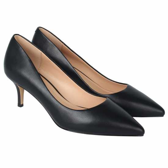 Linea Kitten Heel Shoes Black Leather - Дамски обувки