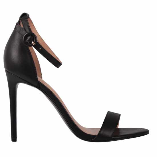 Linea Strap High Heeled Sandals Black Leather - Дамски обувки
